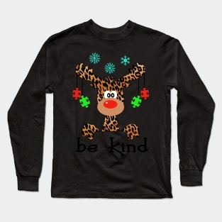 Be Kind Autism Awareness Reindeer Hippie Christmas Gift Long Sleeve T-Shirt